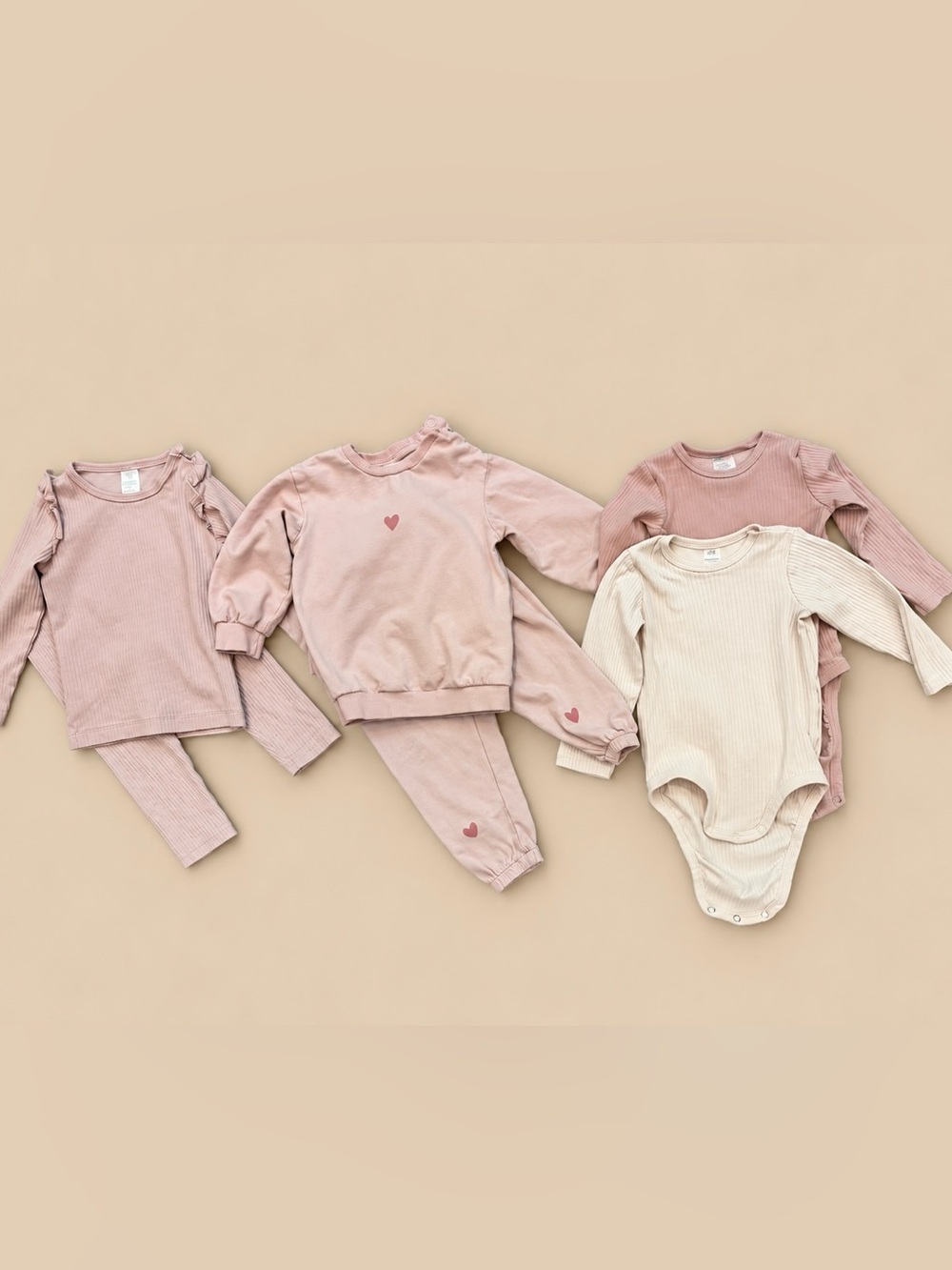 H&M Baby Girl 18M Pink Organic Cotton Outfit Lot 6 Pc Sets Bodysuits